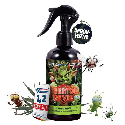 Bio Neemöl Devil® 500ml Sprühfertig - Extra Stark gegen Blattläuse, Spinnmilben & Thripse | 4-in-1 Mischung aus Neemöl, Rosmarinöl, Lemongrasöl & Brennesselextrakt - Bio & sanft zur Pflanze