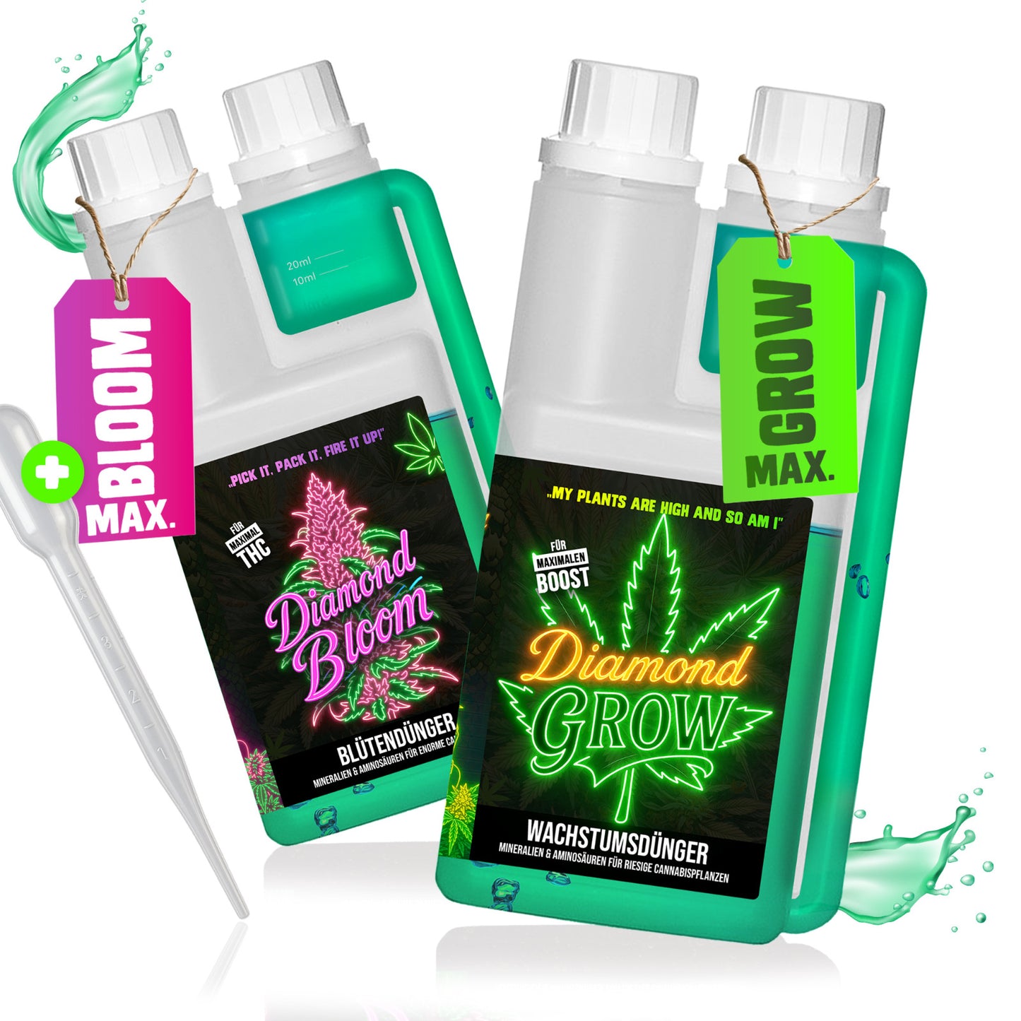 Diamond Buds® Growdünger Duo - Grow und Bloom Flüssig NPK Pflanzendünger für Indoor, Outdoor & Autoflower und Growbox geeignetes Blütendünger Anbau Set