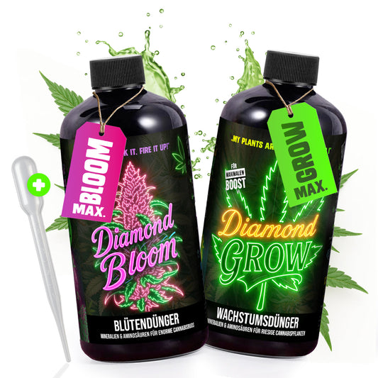 Diamond Buds® Growdünger Duo - Grow und Bloom Flüssig NPK Pflanzendünger für Indoor, Outdoor & Autoflower und Growbox geeignetes Blütendünger Anbau Set