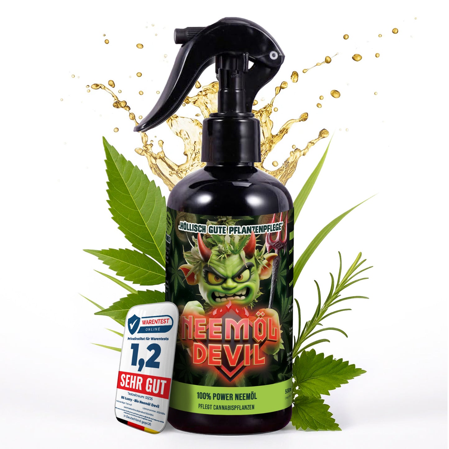 Bio Neemöl Devil® 500ml – Sprühfertige Pflanzenpflege | Extra starke 4-in-1 Mischung aus Neemöl, Rosmarinöl, Lemongrasöl & Brennesselextrakt | Natürlich, biologisch & sanft zur Pflanze