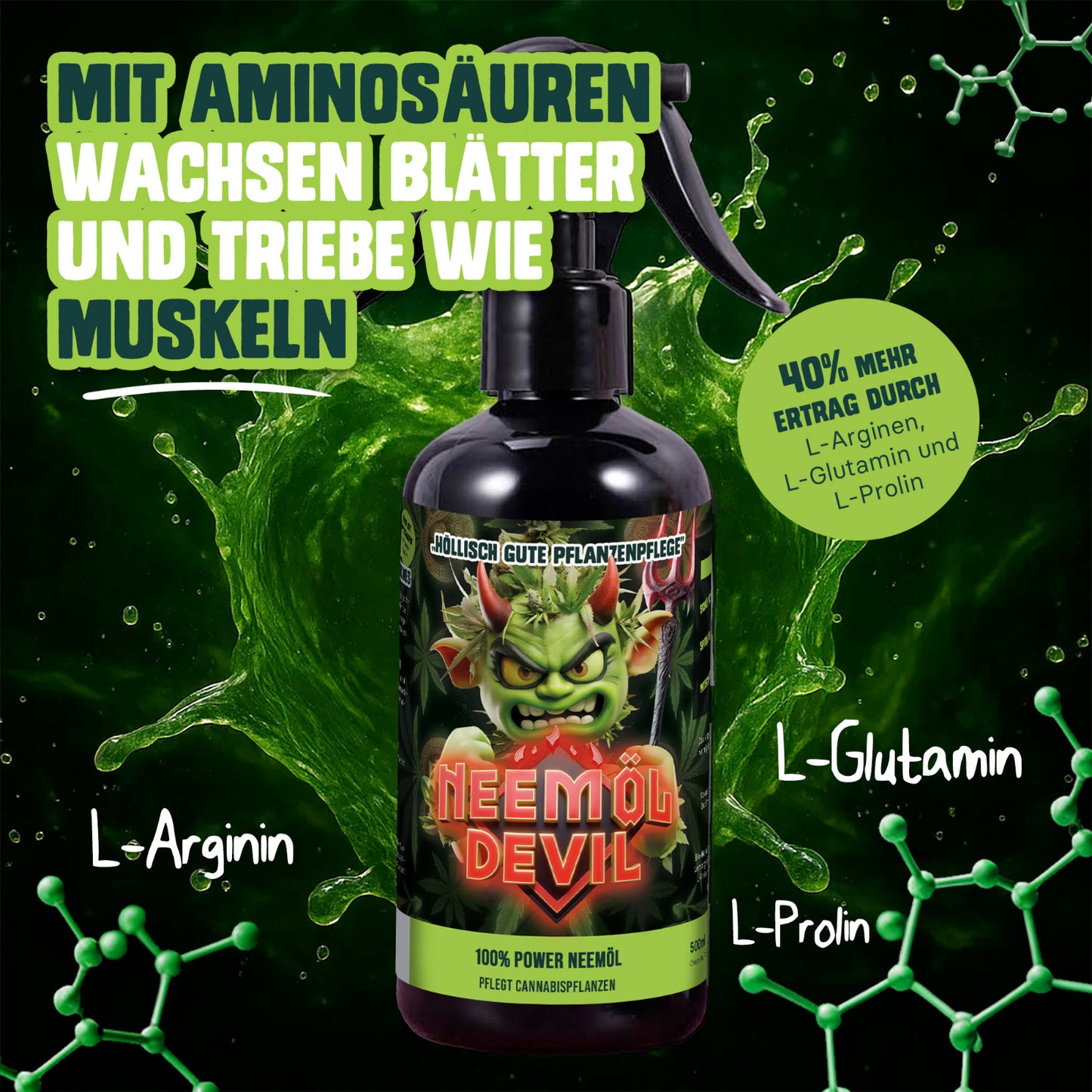 Bio Neemöl Devil® 500ml – Sprühfertige Pflanzenpflege | Extra starke 4-in-1 Mischung aus Neemöl, Rosmarinöl, Lemongrasöl & Brennesselextrakt | Natürlich, biologisch & sanft zur Pflanze