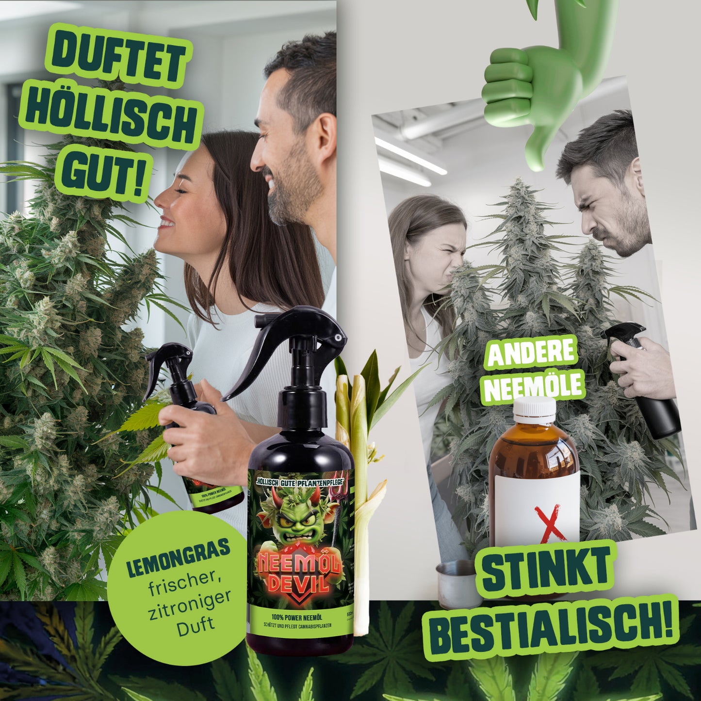Bio Neemöl Devil® 500ml – Sprühfertige Pflanzenpflege | Extra starke 4-in-1 Mischung aus Neemöl, Rosmarinöl, Lemongrasöl & Brennesselextrakt | Natürlich, biologisch & sanft zur Pflanze