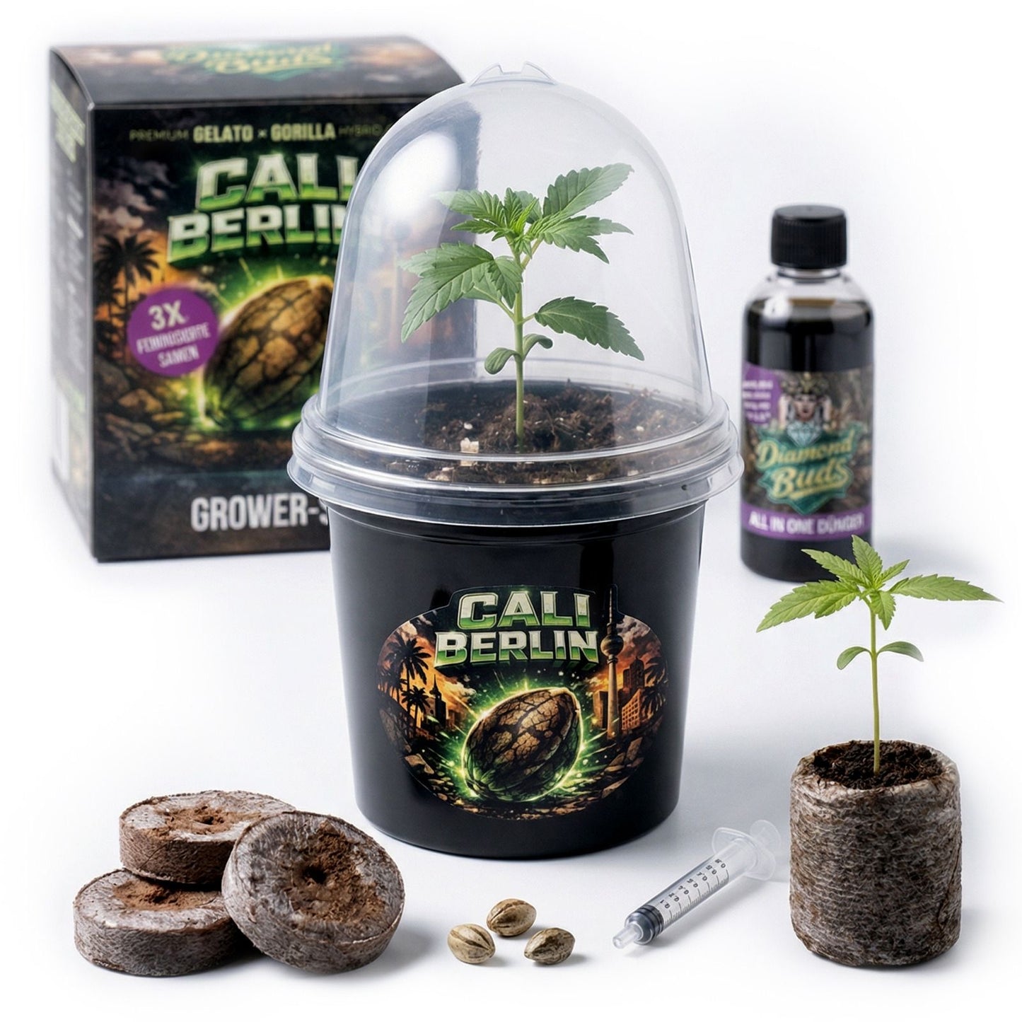 Cali Berlin Premium Grower Set mit feminisierten F1 Hybrid Sammlersamen und Zubehoer