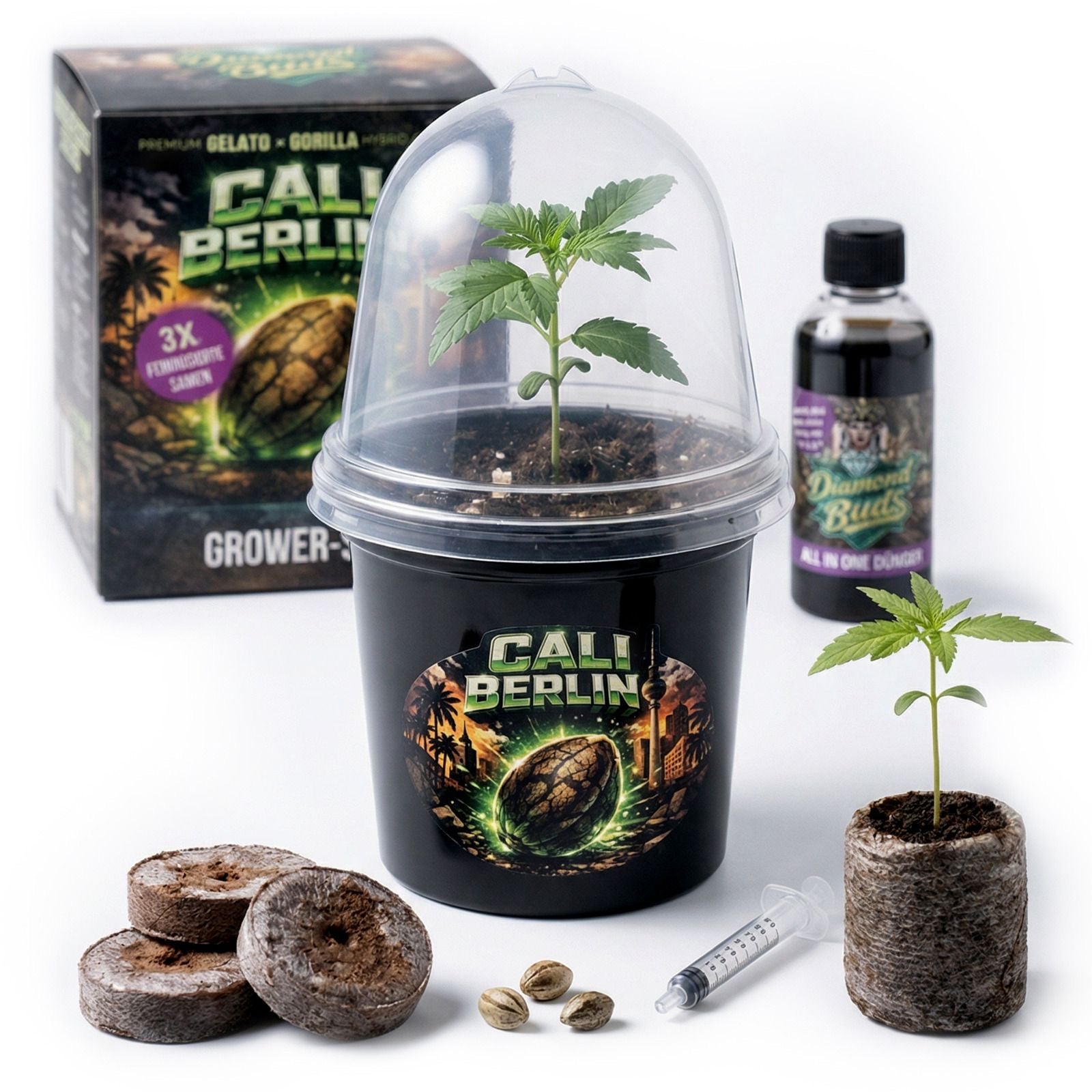 Cali Berlin Premium Grower Set mit feminisierten F1 Hybrid Sammlersamen und Zubehoer