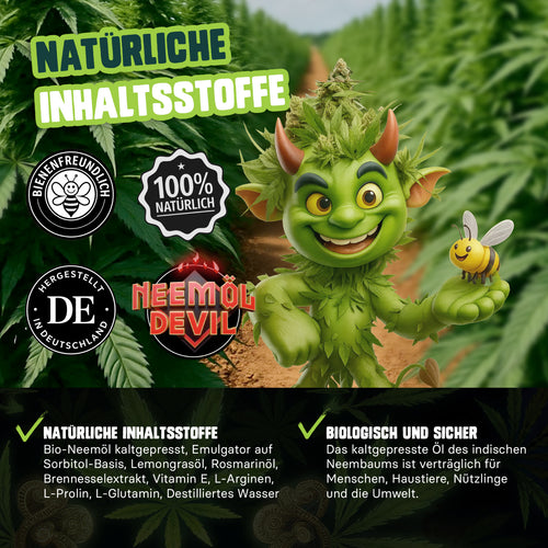Natürliche Inhaltsstoffe von Neemöl Devil mit Neemöl Rosmarinöl und Lemongrasöl